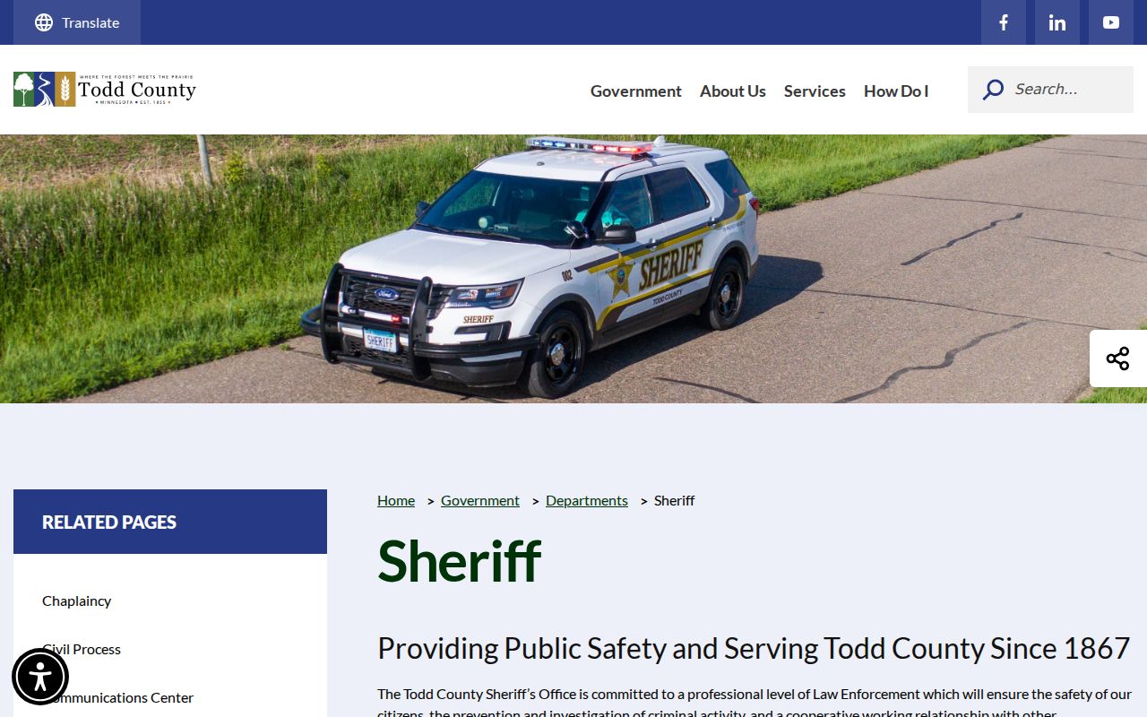 Todd County Sheriff's Office contact information for warrant records