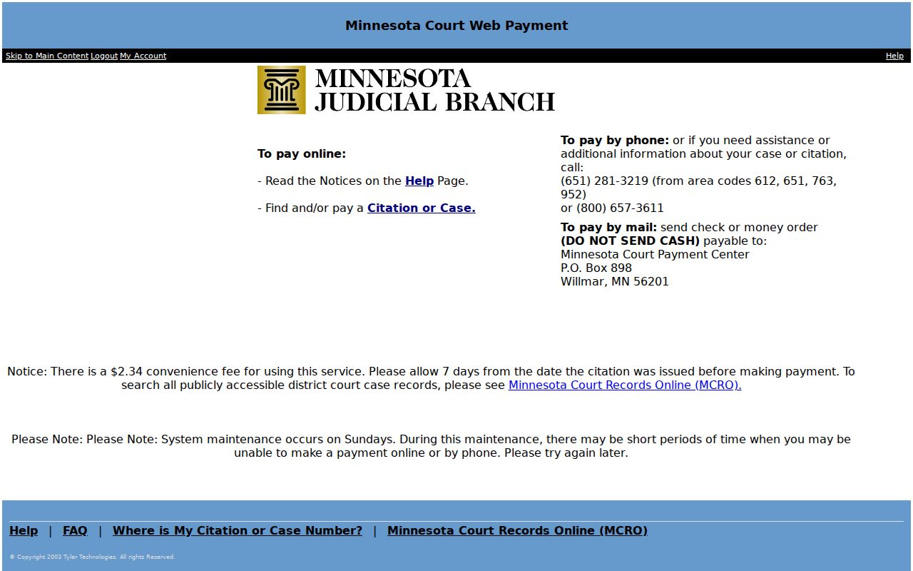 Minnesota court citation payment portal used for Todd County traffic cases