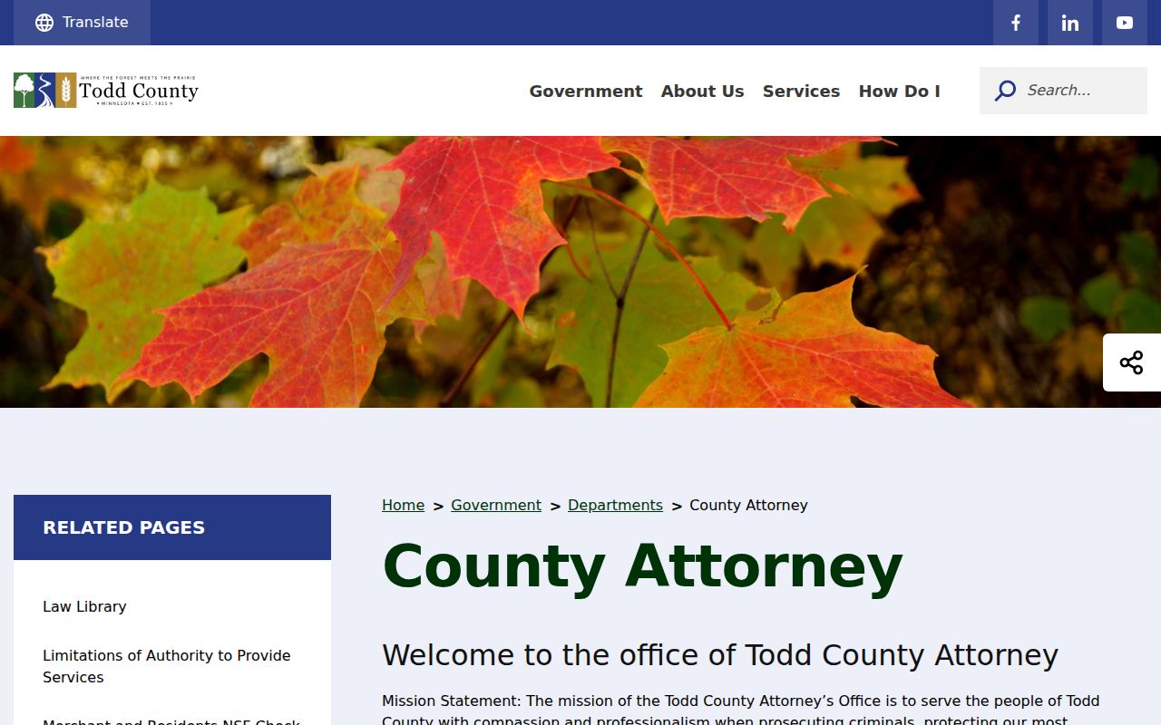 Todd County Attorney prosecution and city contract information for municipal warrant cases