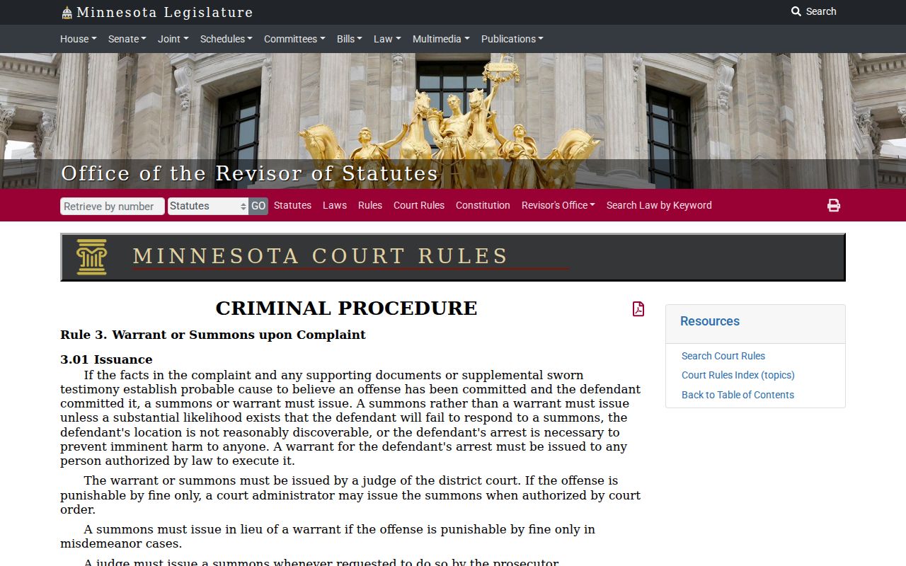Minnesota Rule 3 headings on warrant and summons issuance for Todd County