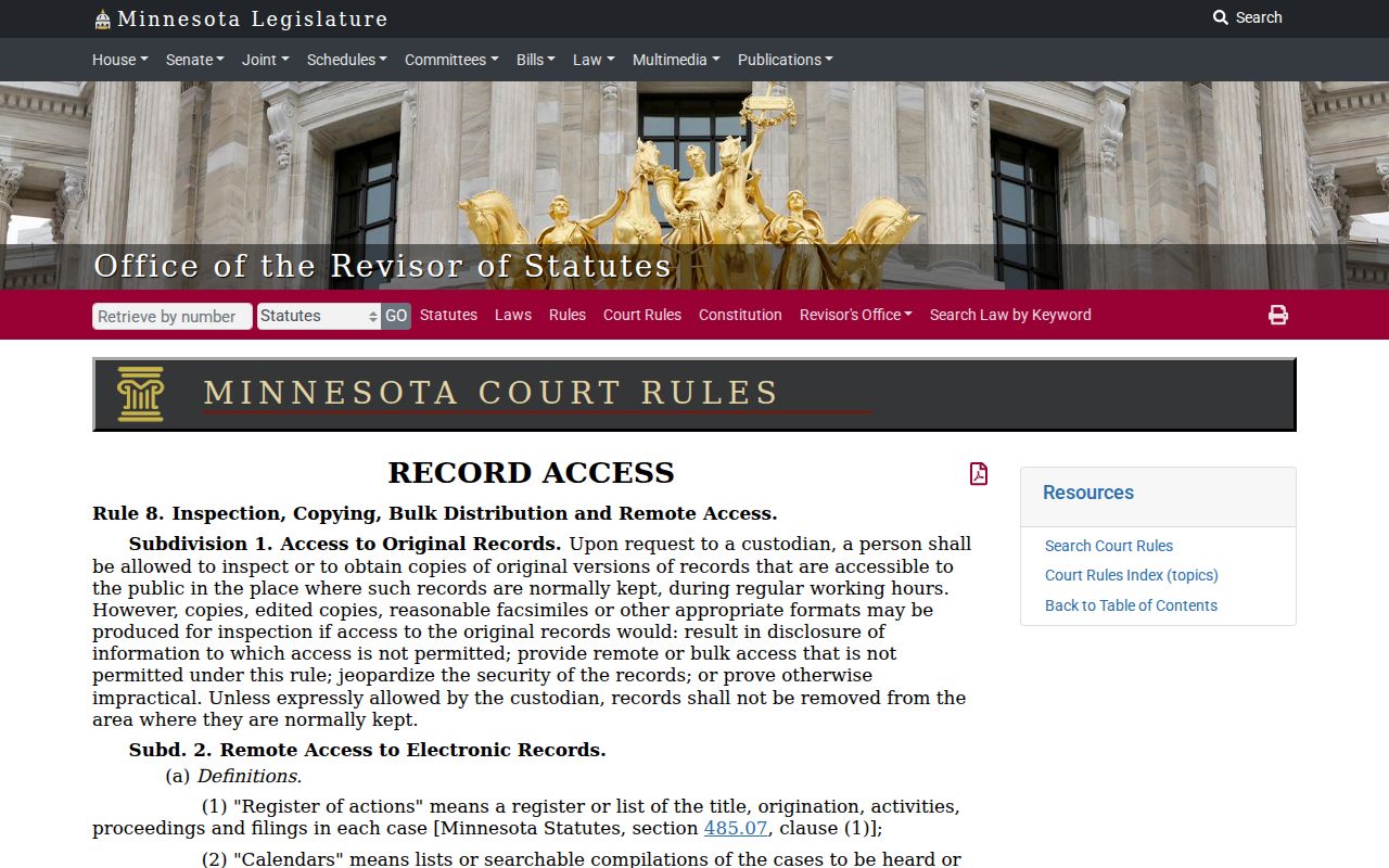 Minnesota public access rule 8 limits on Todd County warrant records