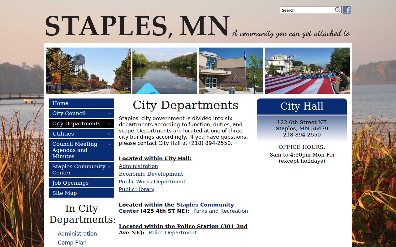 Staples police station directory listing the department for city warrant questions