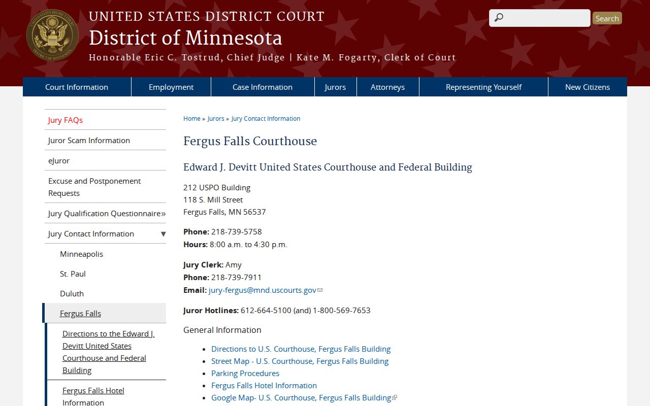 Nearby federal courthouse contact information for federal warrants affecting Todd County