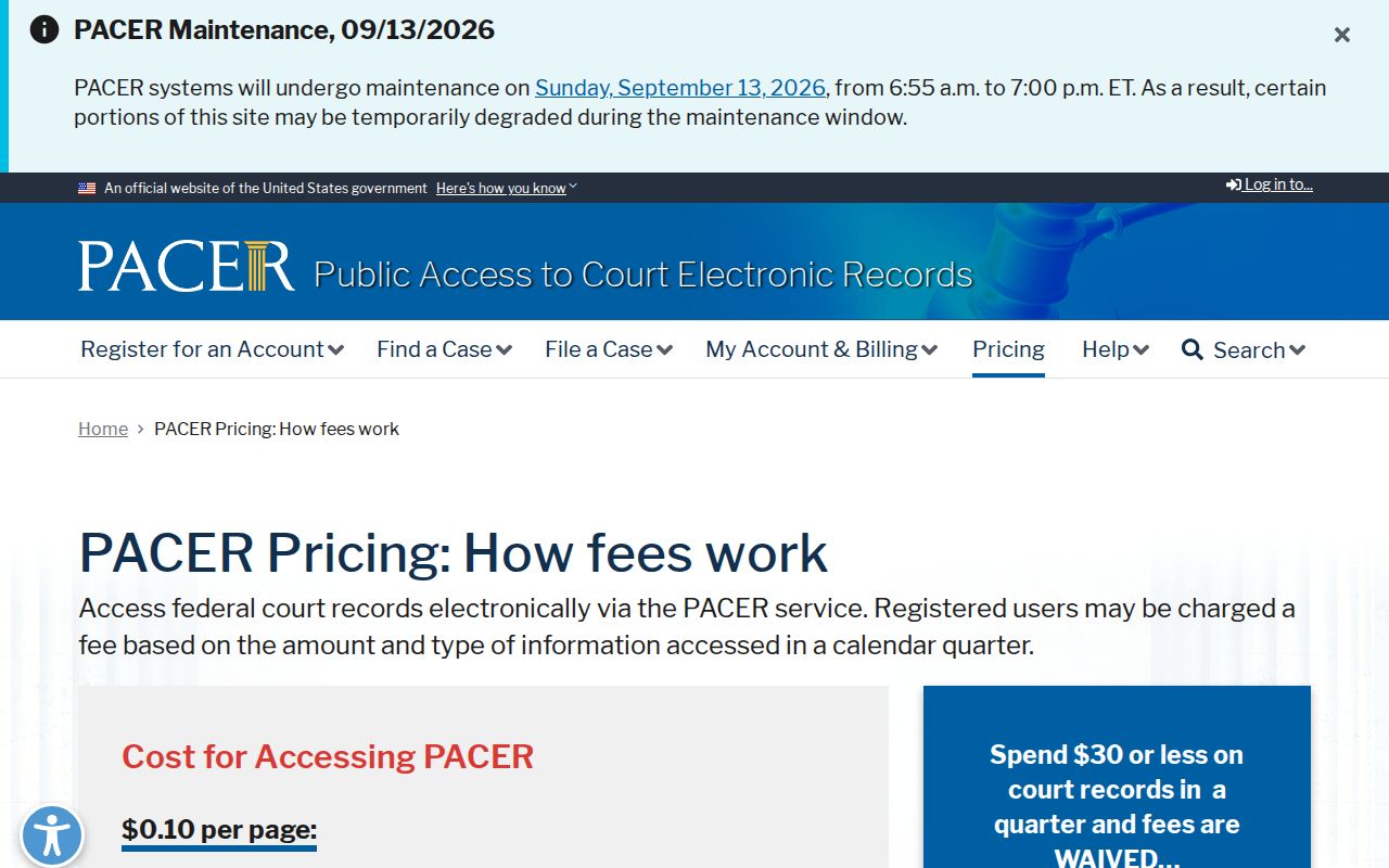 PACER fee and access explanation for federal warrant records touching Todd County